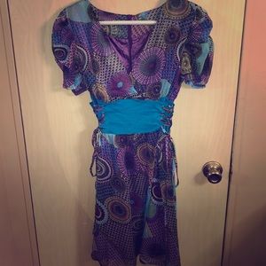 V-Neck Dress with Corset Waist sz M/L Short Sleeve